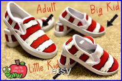 Adult Striped Handpainted Slip-on Shoes, Cute Painted Shoes for Teachers, Cat Book Shoe, End of Year Summer Gift, Back to School, First Day