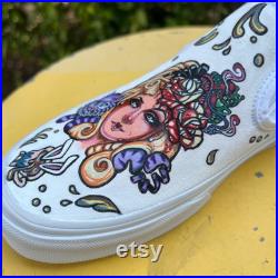 Alice In Wonderland With Mad Hatter Cheshire Cat White Rabbit The Hookah Caterpillar Tea Party Hand Painted Neo Traditional Vans M 7.5 W 9