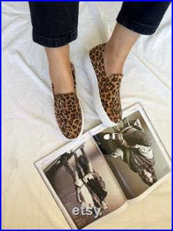 Animal Print Leather Slip On Shoes Women, Leopar Shoes, Slip Ons, Soft Shoes, Leather Shoes, Gift for Her, Made from Suede Leather.