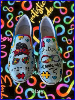 Autism Awareness Shoes. Custom and made to order- Slip-on style sneakers. Select Vans or Generic shoe brand. Artwork on ALL sides.