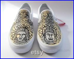 Aztec Vans Shoes, Boho Shoes, Ethnic Vans, Tribal Shoes, Ombre Vans, Totem Shoes, Hand Painted Vans, Custom Sneakers, gift