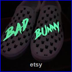 Bad Bunny Glow in the Dark Vans White Checkered Custom