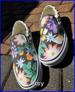 Beachy Floral Vans Slip On's (Classic or Checkered)