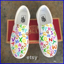 Big Letter Chalk Board Colorful Alphabet Custom Vans White Slip On Shoes Pre School Kindergarten Elementary Teacher Day Care Alphabet ABC