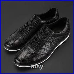 Black Genuine Crocodile Leather Mens Sneakers