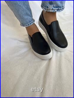 Black Leather Slip On Shoes, Women Leather Shoes, Women Slip Ons, Black Shoes, Gift for Her, Made in Greece,