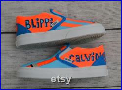 Blippi Vans, Blippi Painted Vans, Custom Kids Shoes, Custom Painted Vans, Blippi Shoes, Kids Blippi Shoes, Kids Vans, Hand Painted Vans
