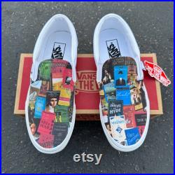 Book Lovers Teacher Librarian Custom Black Slip On Vans