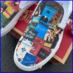 Book Lovers Teacher Librarian Custom Black Slip On Vans