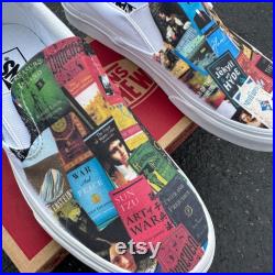 Book Lovers Teacher Librarian Custom Black Slip On Vans