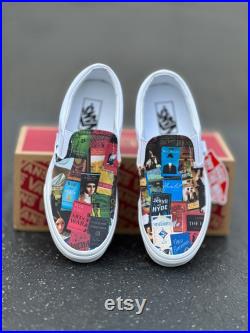 Book Lovers Teacher Librarian Custom Black Slip On Vans