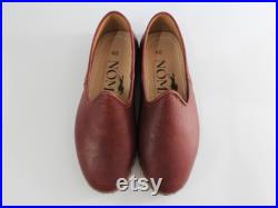 Burgundy Nomad Handmade Turkish Shoes Women Slip Ons Leather Men Flats House Slippers Medieval Christmas Gifts