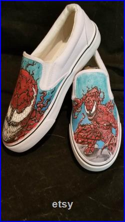 CARNAGE from Spiderman and Venom movie hand drawn shoes, Custom Shoes, one of a kind