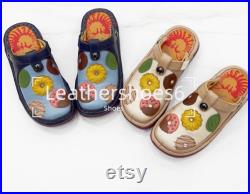 Candy Women Slippers, Cute Leather Shoes, Handmade Leather Slippers, Leather Slip on Shoes, Comfortable Rubber Sole Shoes