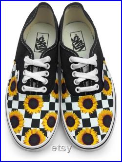 Checkerboard Sunflower Authentic Custom Vans Brand Shoes