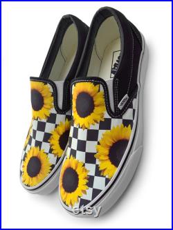 Checkerboard Sunflower Custom Vans Brand Slip-on Shoes