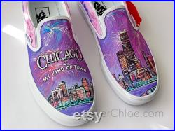 Chicago Skyline Vans Shoes, Custom painted Vans Slip On, Personalized Vans Shoes, City Skyline Shoes, Vans Shoes Gift