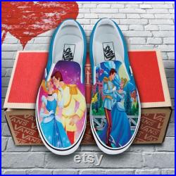 Cinderella Hand Painted Shoes, Custom Sneakers Slip On Vans, Unisex Vans Slip On, Gift for boy girl VSO26
