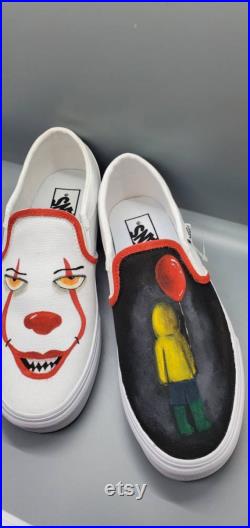 Clown Custom Vans Adult Slip On Shoes Hand Painted Scary Horror Film Movie