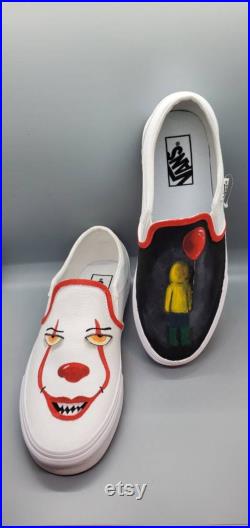 Clown Custom Vans Adult Slip On Shoes Hand Painted Scary Horror Film Movie