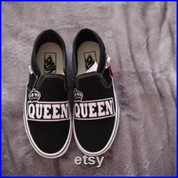 Couple, engagement, wedding gift, just married, King and Queen Vans slip on shoes