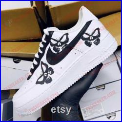 Custom Air force one, Black Skull Butterfly Paint Shoes, Sneakers, Christmas Personalized Gift For Family