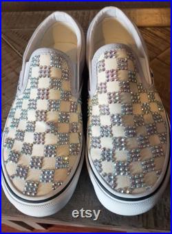 Custom Bedazzled Checkered Slip-on Vans