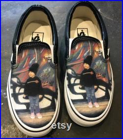 Custom Black Slip On Vans Personalize With Any Image Pets, Kids, Bands, Movies.
