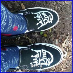 Custom Black Slip On Vans Personalize With Any Image Pets, Kids, Bands, Movies.