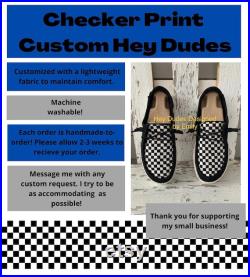 Custom Checkered Print Hey Dude Shoe Women s or Men s