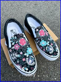 Custom Floral Embroidery Slip On Shoes Otomi Mexican Style Embroidered Shoes