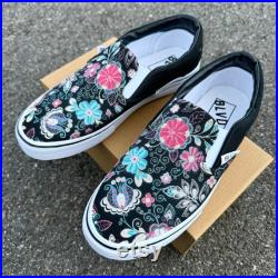 Custom Floral Embroidery Slip On Shoes Otomi Mexican Style Embroidered Shoes