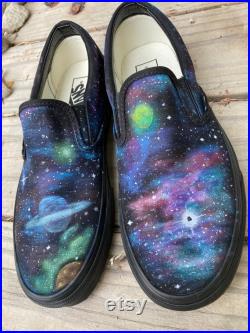 Custom Galaxy Vans Custom Painted Slip-On Shoes Galaxy Space Planets Stars