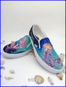 Custom HAND-PAINTED VANS, Mermaid and Jellyfish, Hand Painted shoes