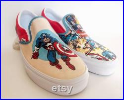 Custom Hand-Painted Captain America Vans Slip-Ons Comics Design Custom Made Sneakers