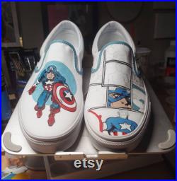 Custom Hand-Painted Captain America Vans Slip-Ons Comics Design Custom Made Sneakers