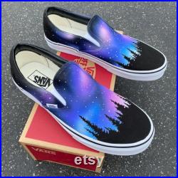 Custom Hand Painted Galaxy Slip On Vans Nebula Outter Space Vans Men's and Women's Shoes