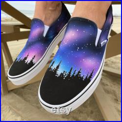 Custom Hand Painted Galaxy Slip On Vans Nebula Outter Space Vans Men's and Women's Shoes