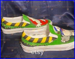 Custom Hand-Painted Ghostbusters Unisex Slip-on Vans Stay Puft No Ghost Halloween Spooky Shoes