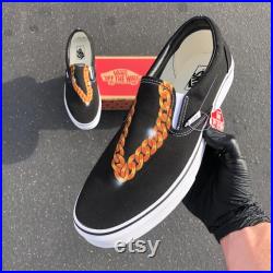 Custom Hand Painted Gold Chain Vans Slip On Shoes Gold Chains Necklace Custom Sneakers
