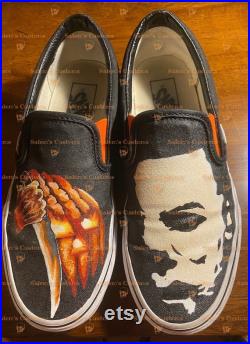 Custom Hand-Painted Michael Myers Unisex slip-on Vans Michael Myers Halloween Horror Shoes