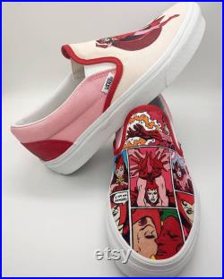 Custom Hand-Painted Scarlet Witch Vans Slip-Ons Comic Design Custom Made Sneakers