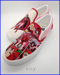 Custom Hand-Painted Scarlet Witch Vans Slip-Ons Comic Design Custom Made Sneakers