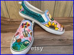 Custom Hand Painted Shoe, Made To order, Custom Vans, Sneakers, knock off vans, slip on shoes, custom shoes