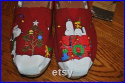 Custom Hand Painted Snoopy Christmas Tom's size 9.5 sorry sold