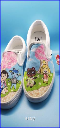 Custom Painted Adult Kids Vans, Slip On Unisex Shoes, Mens Womens, Cute Personalized Video Game Avatar, Switch Gamer