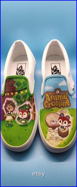 Custom Painted Adult Kids Vans, Slip On Unisex Shoes, Mens Womens, Cute Personalized Video Game Avatar, Switch Gamer