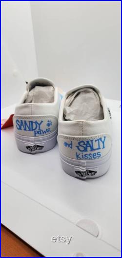 Custom Painted Beach Vans Slip On with Pets Dogs Cats Personalized Christmas Gift Shoes Ocean Sand Couples Portrait