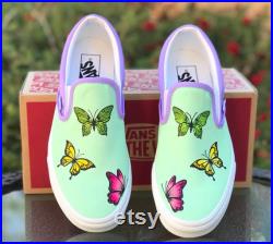 Custom Painted Butterfly Slip On Vans