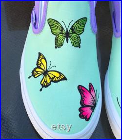 Custom Painted Butterfly Slip On Vans